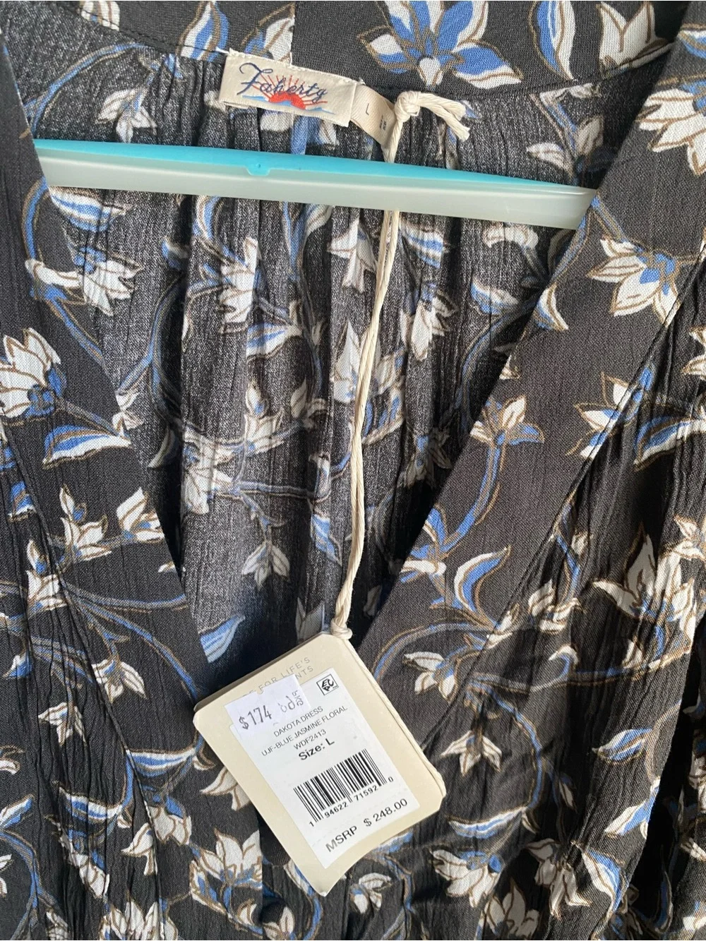Faherty Floral V-Neck Long Sleeve Maxi Dress - Black Floral with pockets - Picture 3 of 4